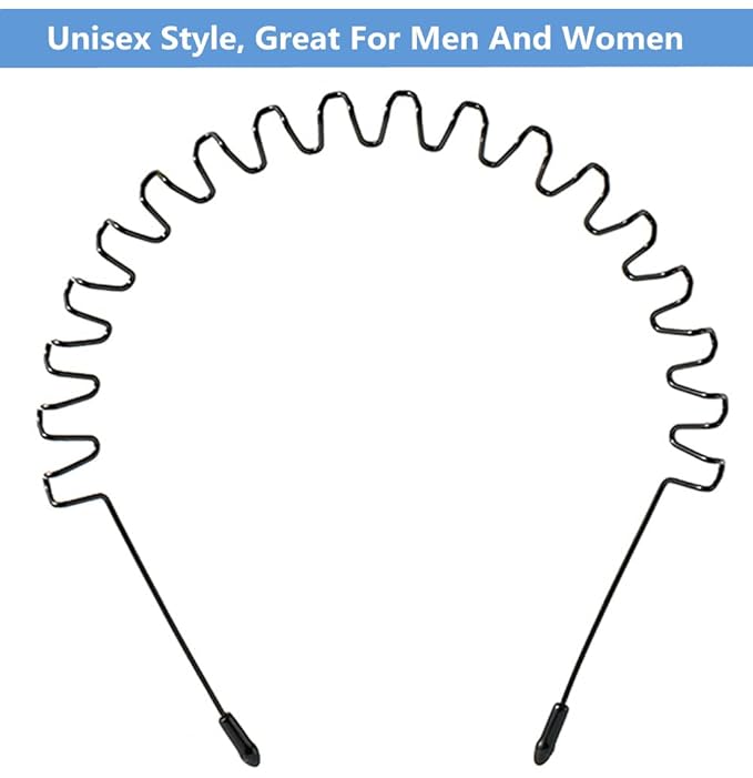 Metal Hair Band for Men Headband Women Bands Unisex Black Wavy Spring Outdoor Sports Headbands Men's Hoop Clips Accessories Simple Elastic Non Slip Head Headwear