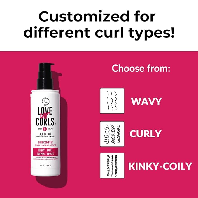 Love Ur Curls - Shampoo, Conditioner, Kinky-Coily All In One Styler to repair, define and hydrate hair and Irish Sea Moss Gel for touchable hold