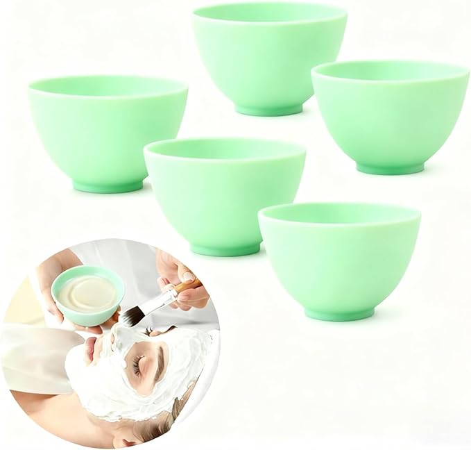 5-Piece Silicone Mixing Bowl Set, 3.3-Inch Microwaveable Silicone Bowls for Facial Masks, Mud Masks, and Other Skin Care Products Facial Bowls for Estheticians. (Green)