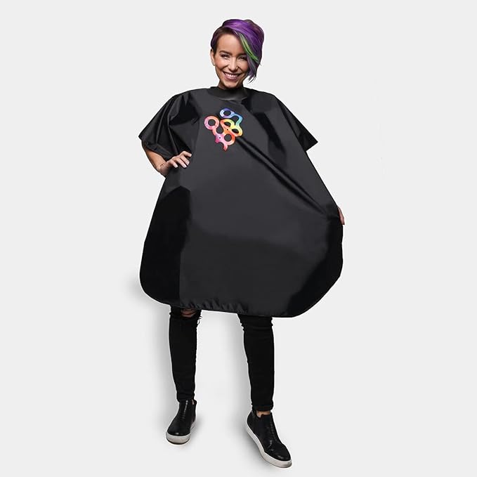 FRAMAR Black Salon Cape – Shampoo Hair Cape, Salon Color Capes, Chemical Capes For Hairstylist, Hair Dressers Drape, Cosmetology Supplies, Barber Supplies - Snap Closure & Rubberized