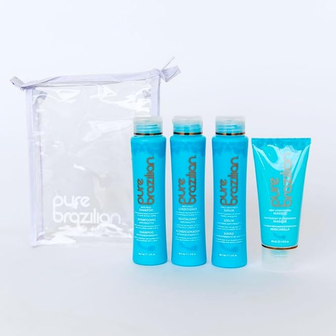 Pure Brazilian 4-Piece Essential Travel Size Kit: Anti-Frizz Shampoo, Conditioner, Serum & Masque