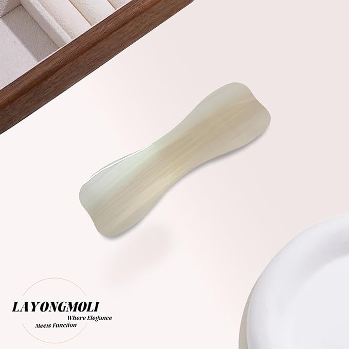 French Barrette Hair Clips，Acetate material ，Handmade，For Thick And Thin Hair, Medium-Sized Classic Hair Clips，Strong grip girls hair clips, Non-slip and durable hair accessories for girls (white2)