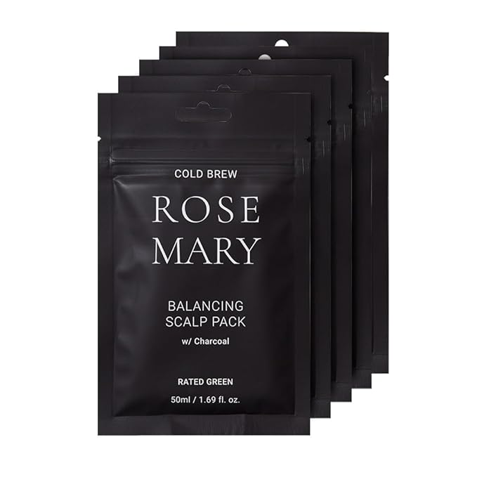 RATED GREEN Rosemary Balancing Scalp Pack | Organic Cold Brewed Charcoal | 2-in-1 Detoxifying Hair Mask for Flaky, Oly Scalp & Hair | Silicone-Free, Korean Hair Care | 1.69 fl oz (Pack of 5)