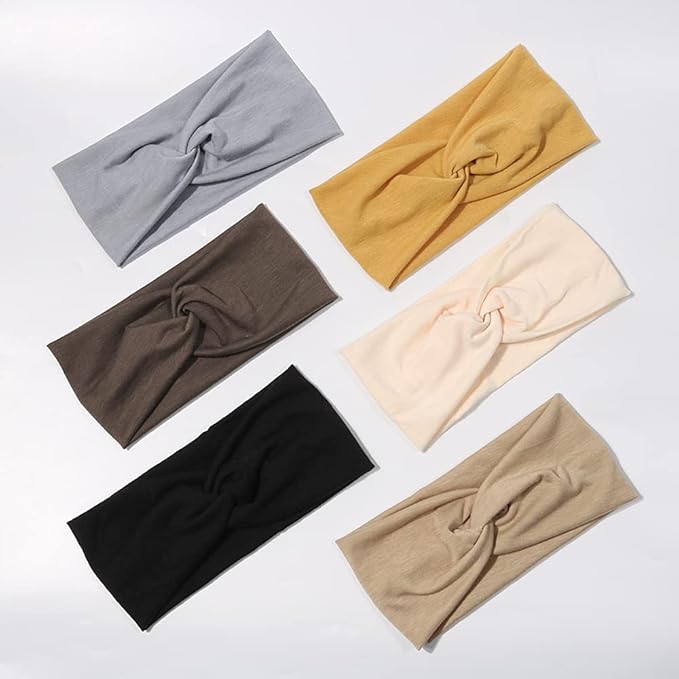 Artilady 6 Pack Wide Boho Headbands for Women - Soft Yoga Elastic Hair Bands for Girls Workout Running Sport Headwrap Non-slip Breathable (Solid)