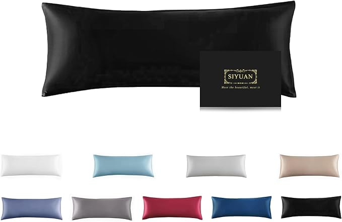 Mulberry Silk Pillowcase for Hair and Skin,Cooling Silk Pillow Case with Hidden Zipper,Allergen Proof Dual Sides Soft Breathable Smooth Silk Pillow Cover for Women (Black, Body)