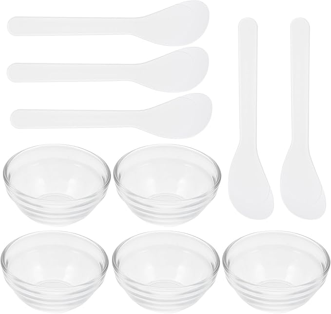 FRCOLOR Facial Mixing Bowls 5Pcs Clear Glass Spa Bowls for Facials with Stick Cosmetic Mask Beauty Supply Tool for Diy Face Mask and Hair Care