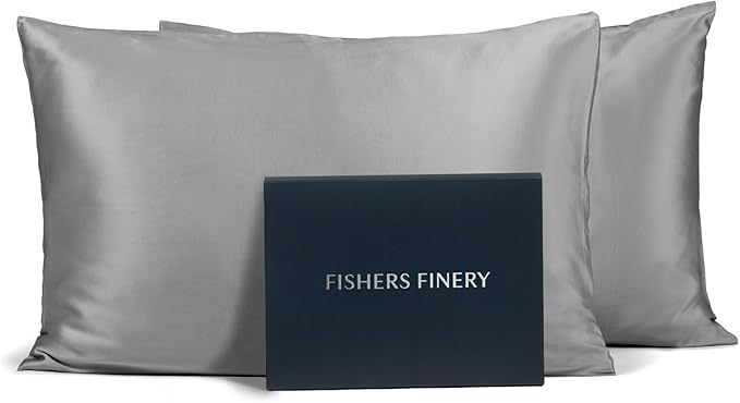 Fishers Finery 25mm 100% Pure Mulberry Silk Pillowcase Set (Silver Standard 2 Pack)