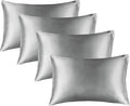 BEDELITE Satin Pillowcase for Hair and Skin, Super Soft Similar to Silk Pillow Cases 4 Pack with Envelope Closure, Cooling Pillowcases for Women Men (20"x40" King Size, Grey)