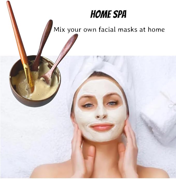 Face Mask Mixing Bowl Set Brown Wood,4 Pack Diy Facial Tools For Skin Care,Facemask Mixing Tool Kit With Facial Mask Bowl,Spatula,Spoon,Brush Applicator,Facial Esthetician Supplies