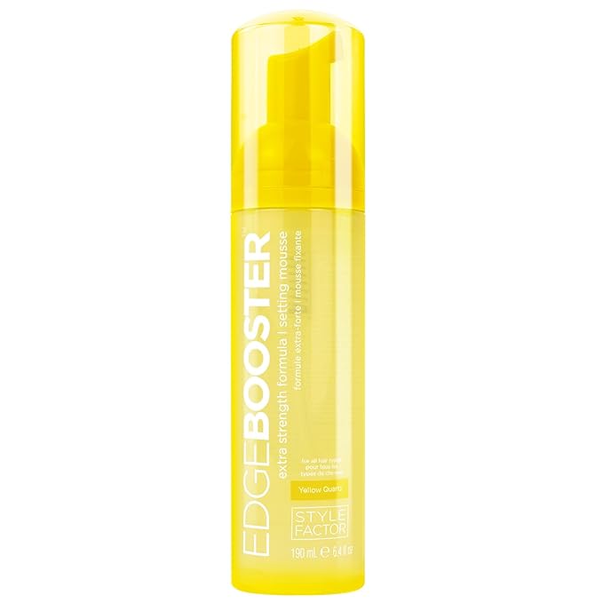 Style Factor EDGE BOOSTER Extra Strength Setting Mousse – Frizz Control, Extra Volume, and Conditioning – 6.4oz Yellow Quartz Mousse for Curly Hair