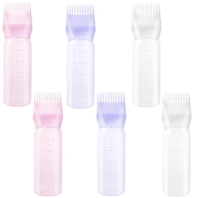 6PCS 6oz/180ml Root Comb Applicator Bottle,Hair Oil Applicator with Comb,Plastic Hair Dye Bottle Applicator Brush with Graduated Scale