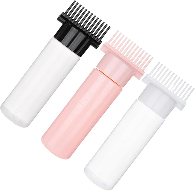 3pcs Hair Dyeing Comb Applicator Bottles Root Bottle with Graduated Scale Reusable Hair Oil Application for Precise Coloring