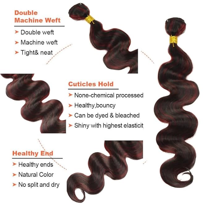 99j Human Hair Bundles Burgundy Body Wave Bundle Grade 8A Brazilian Virgin Remy Hair 3 Bundles 14 14 14 Inch Double Weft Real P1B99j Hair Weave 300g