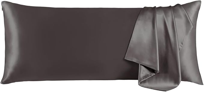 THXSILK Mulberry Silk Body Pillow Case, 100% Mulberry Silk Pillowcase for Hair and Skin, Natural Mulberry Ultra-Soft Silk Zipper Pillow Cover, 1pc (Dark Gray, Body Size 20"x54")