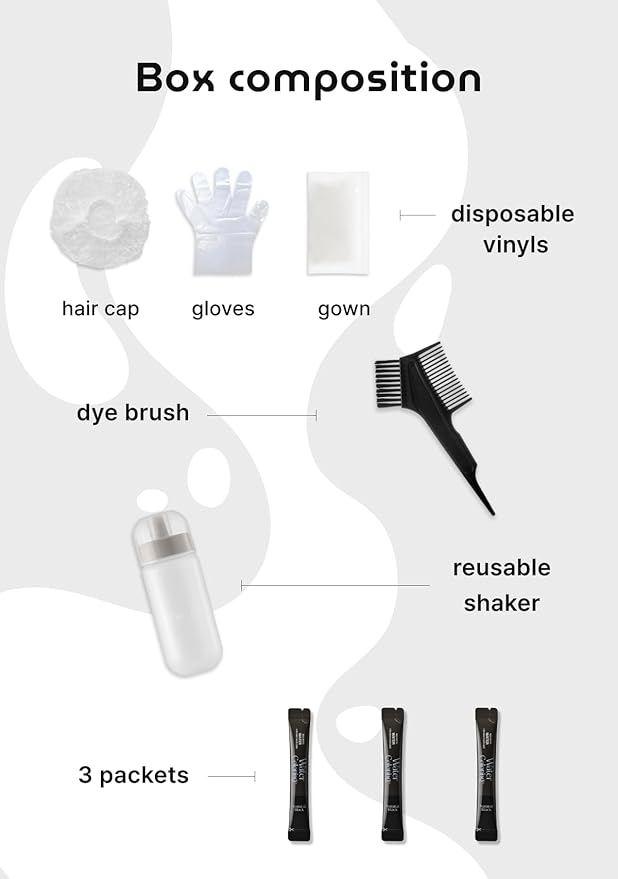 Korean Permanent Hair Dye, Powder Hair Color Kit, Natural Black, Gray Hair Coverage, Plant-Based Formula, Easy Application for Roots, Short & Long Hair, Vegan, Just Mix with Water (3 Powder Packets)
