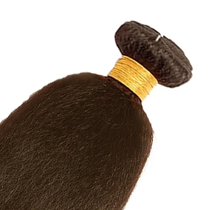 Brown Yaki Straight Human Hair Bundles Chocolate Brown Kinky Straight Bundles 18 20 22 Inch Grade 8A Brazilian Virgin Remy Hair Extensions Double Weft Real Color 4 Hair Weave