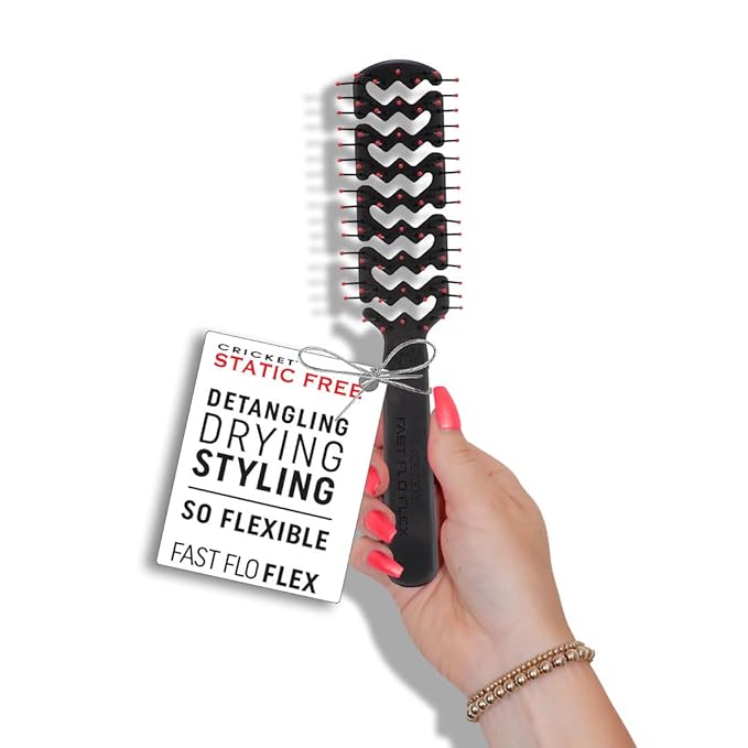 Cricket Static Free Fast Flo Flex Vent Hair Brush - Quick Drying, Detangling, and Styling - Anti-Static Bristles for Frizz-Free Blowouts, Ideal for All Hair Types