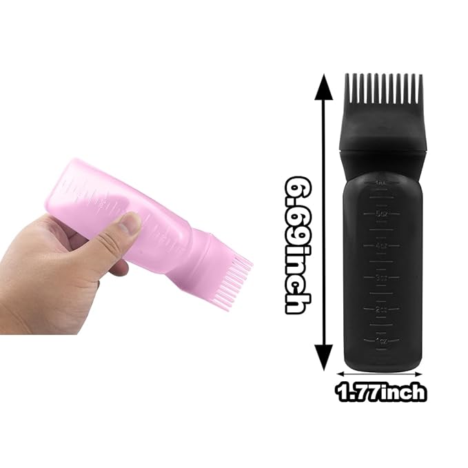 ELANE Hair Oiler Comb Bottle, 4PCS Root Comb Applicator Bottle 6oz (2Black+2Pink)