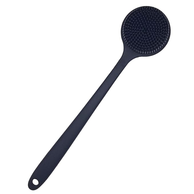 DNC Back Scrubber for Shower Soft Silicone Bath Body Brush with Long Handle (Black)