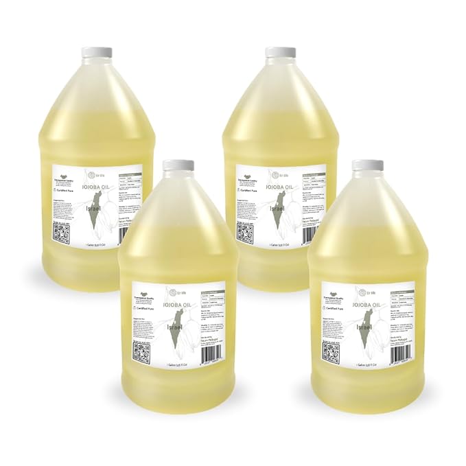 Jojoba Oil - Direct from EIR Oils' Farm in Israel - 100% Pure Carrier Oil for Hair, Face, and Skin - Hand-Picked, Cold-Pressed Carrier Oil (4 Gallons)