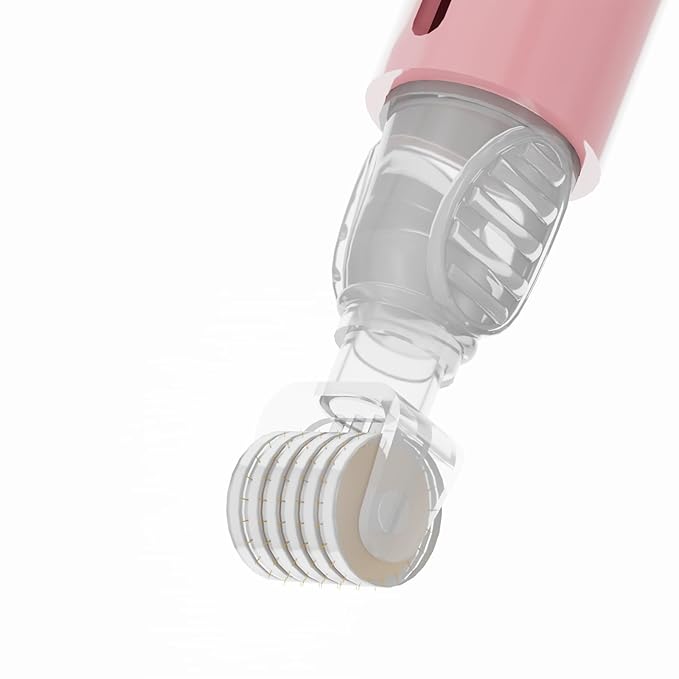 Derma Roller with Liquid Reservoir Serum Applicator for Lips, Skin, Hair, Wrinkles, Easy to Use Face Roller Skin Care Tools Without Serum, 105 Titanium Needles 0.25 mm