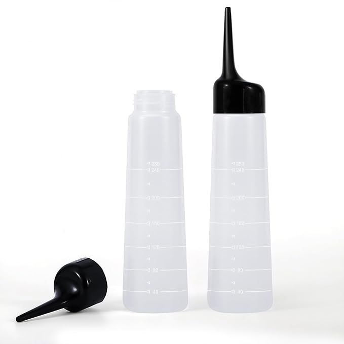 driew Applicator Bottles for Hair, 8.5oz Hair Squeeze Bottle with Angle Tip Color Applicator Bottle Dye Pack of 2,Black Cap