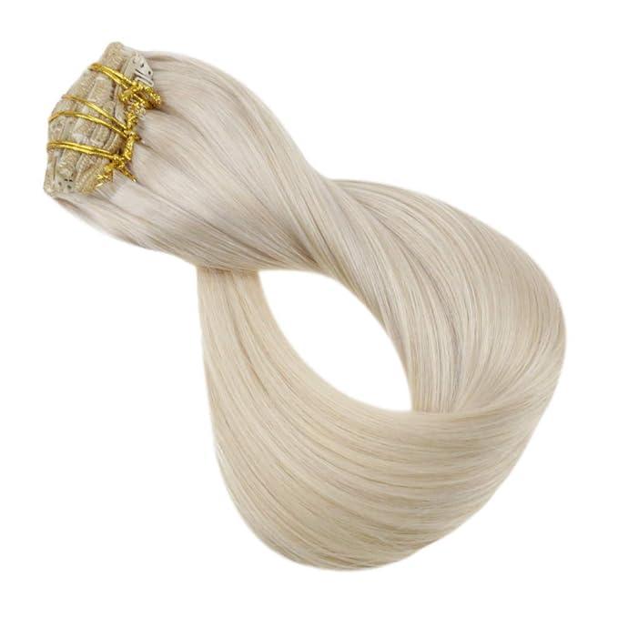 Full Shine Platinum Blonde Hair Extensions 20 Inch Blonde Clip in Hair Extensions for Dying for Dance 120 G 7 Pcs