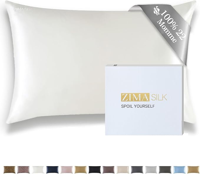 ZIMASILK 22 Momme Silk Pillowcase for Hair and Skin - 100% Pure Mulberry Silk with Hidden Zipper, Grade 6A Luxury Pillow Case for Women, Soft & Durable, Gift Box (Standard 20''x26''Ivory)