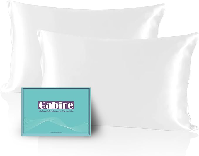 Mulberry Silk Pillow Cases Set of 2, Both Sides Real Silk Pillow Cover for Hair and Skin Prevent Acne Pillowcase Organic Silk Pillowcase 2 Pack with Hidden Zipper, White, Queen (20"×30")