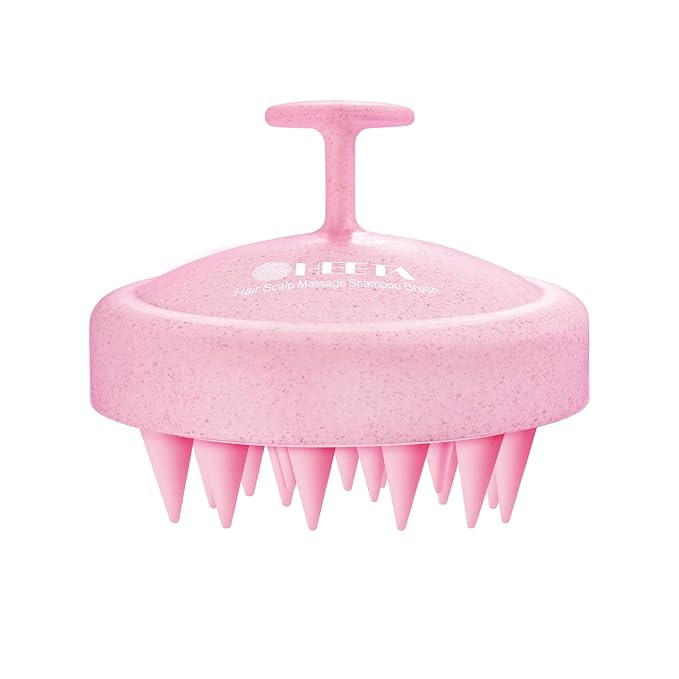 HEETA Scalp Massager Hair Growth, Soft Silicone Scalp Scrubber Shampoo Brush for Exfoliation, Dandruff Removal & Head Massage Stress Relax, Wet & Dry Use for Thick, Thin Hair Care, Wheat Straw Pink