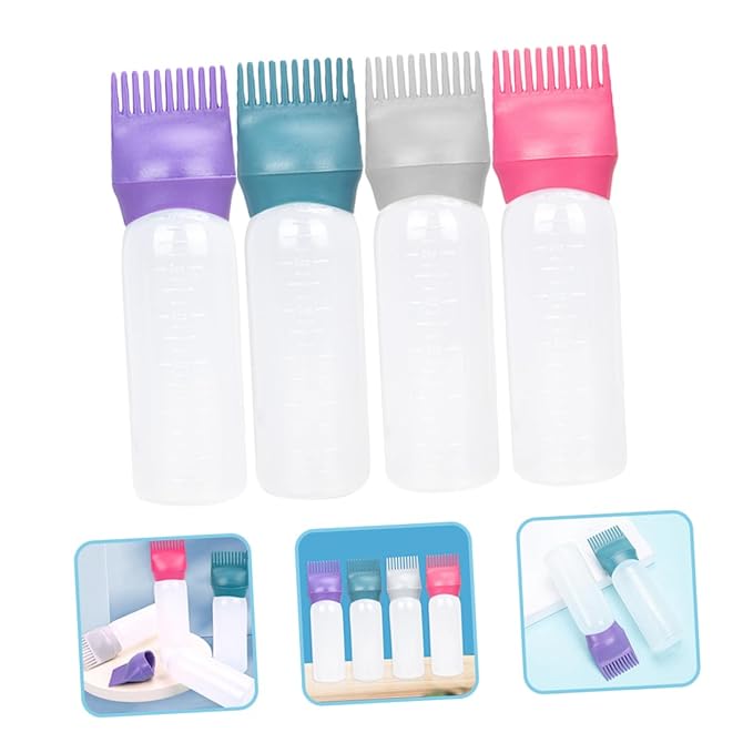 4pcs Hair Oiling Bottles Comb Hair Dye Applicator for Easy Coloring Includes Graduated Scale for Hairdressers and Stylists Deep