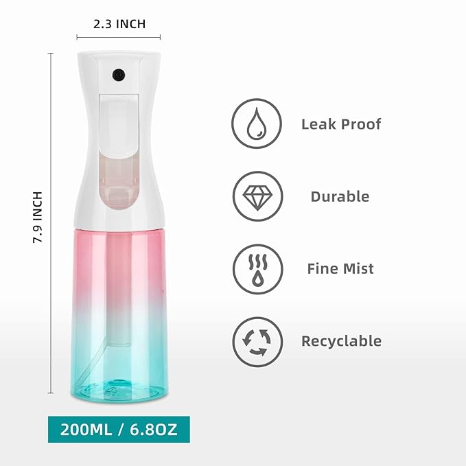Continuous Spray Bottle, 6.8OZ /200ML Hair Mister Spray Bottle, Fine Mist for Salons,Barber, Plants, Skin Care, Cleaning(Red Blue Gradient,1 Pack)