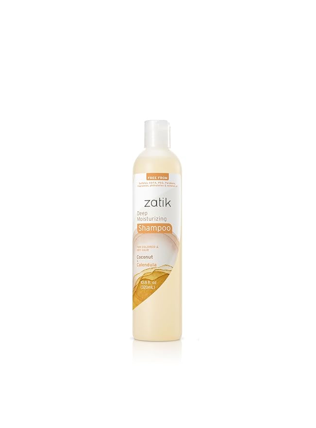 Zatik Naturals - Deep Moisturizing Shampoo + Conditioner Set - Coconut & Calendula, for Colored, Dry damaged Hair, Biodegradable, pH Balanced, FREE from Parabens, fragrances, 10.8 fl oz (One of Each)