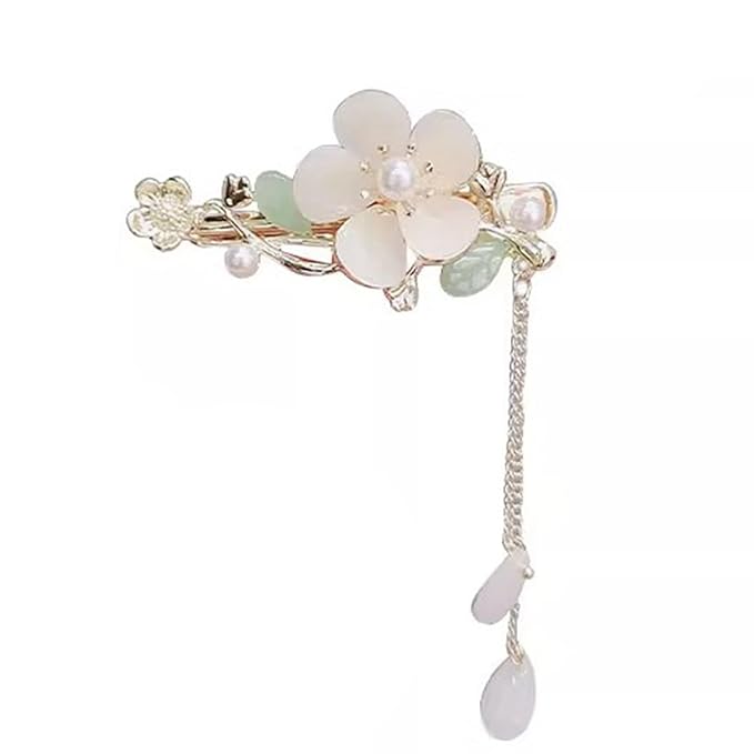 Flower Hair Clips for Women Trendy White Magnolia Flower Hair Barrettes Vintage Pearl Tassel Hair Clips Wedding Birthday Mother's Day Hair Decoration