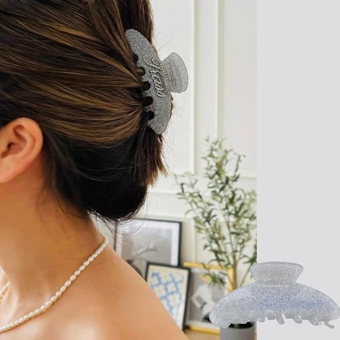 Personalized Name Hair Claw, Custom Rhinestone Bridal Claw Clips (Glitter Grey)