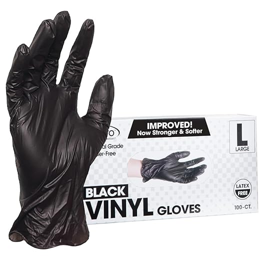 ForPro Professional Collection Disposable Vinyl Gloves, Black, Industrial Grade, Powder-Free, Latex-Free, Non-Sterile, Food Safe, 2.75 Mil. Palm, 3.9 Mil. Fingers, Large, 100-Count (Pack of 10)