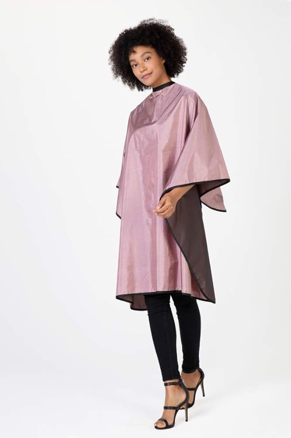 Betty Dain Reversi Reversible Coloring/Styling Cape, Two-Sided Cape, Black Side Has Chemical Proof Finish for Processing, Snap Closure at Neck, 50 x 60 Inches, Rose