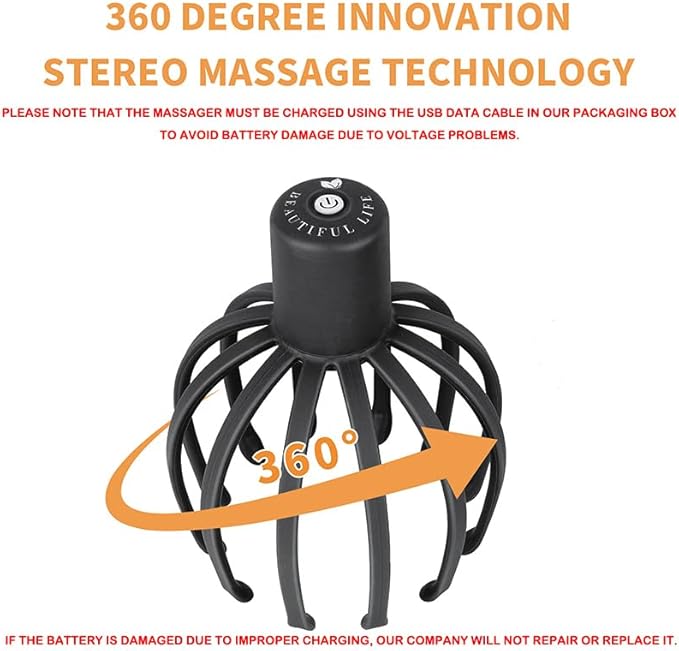 Electric Scalp Massager with 3 Modes, 360 Degree Head Massager, Cordless Portable Head Scratcher for Stress Relax
