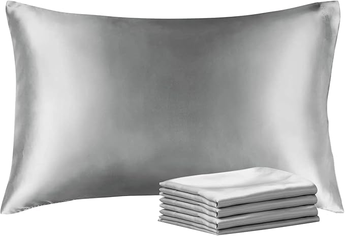 BEDELITE Satin Pillowcase with Zipper 4 Pack, Grey Pillow Cases Standard Size, Super Soft and Cooling Similar to Silk Pillow Cases, Gift for Women Men(20x26 Inches)
