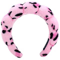 Spa Headbands for Washing Face or Makeup, Sponge Bubble Skincare Headbands, Puffy Terry Cloth Hairband for Women, Skin Care Makeup Headwear Hair Accessories for Girls (Leopard Pink)