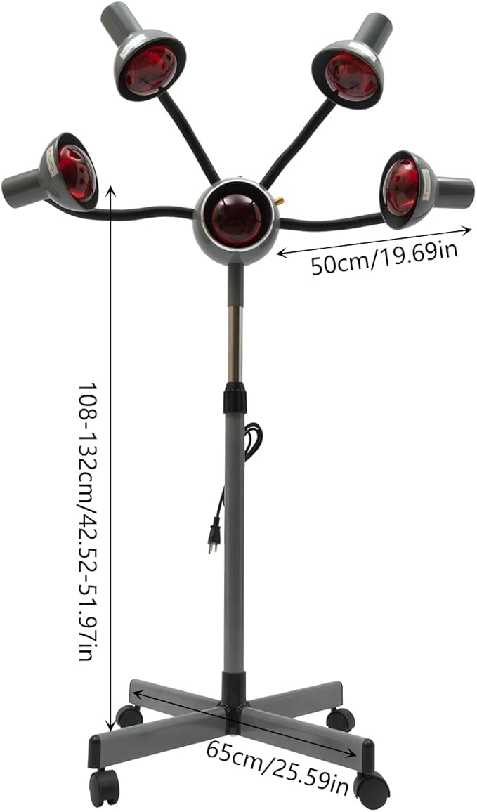 Perm Steamer, 5 Head Infrared Heater with Rolling Base - 750W Hair Drying and Perming Machine, Adjustable Height