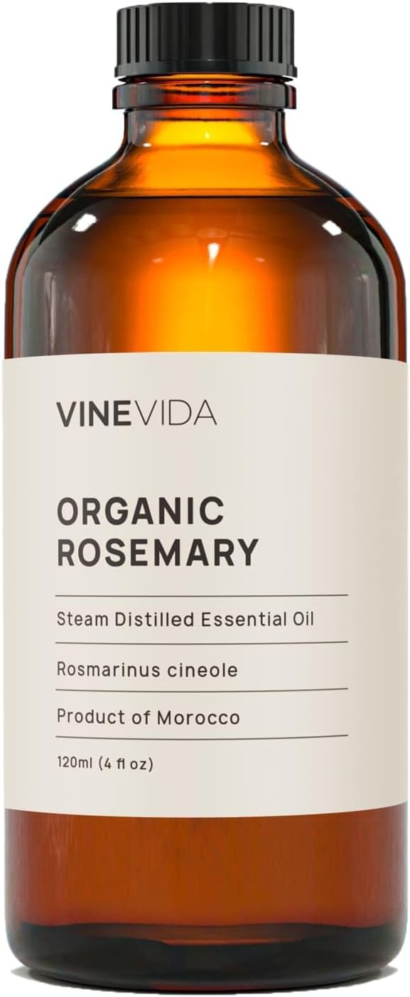 VINEVIDA Organic Rosemary Essential Oil 4 oz - Undiluted Candle Oil Scent for DIY Candlemaking - Bulk Essential Oil for Soap Making