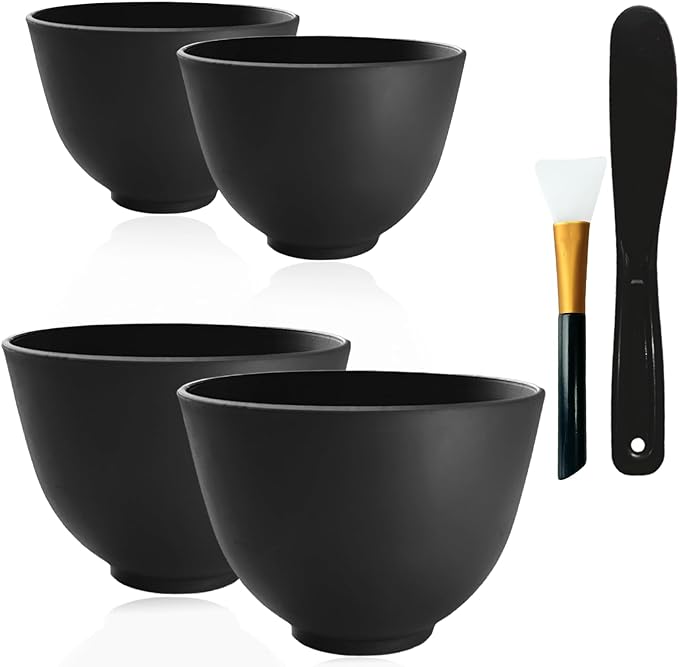 4Pcs Silicone Mixing Bowl DIY Hair Color Mixing Bowls for Home Salon Spa Face Skin Applicator Bowl, Black