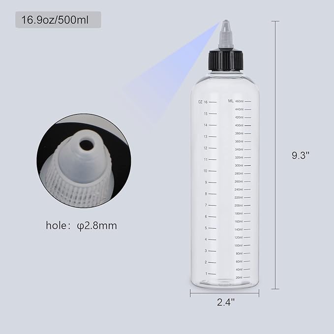 Applicator Bottle for Hair, 16.9oz Hair Applicator Bottle 2 Packs, Hair Color Bottle Applicator with Ratio Graduated Scale, Hair Dye Bottle Applicator with Twist Top Cap