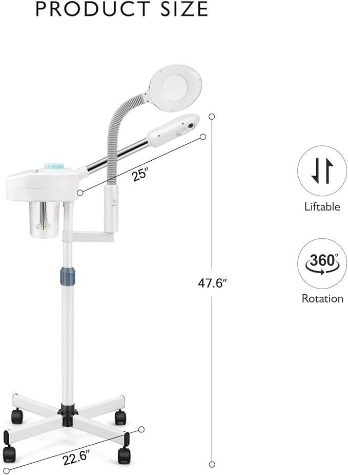 Artist hand Professional Facial Steamer for Face Home Facial Spa with 5X LED Magnifying Lamp Face Steamer Deep Pore Cleansing & Fast Heat Moisturizing Skin Care