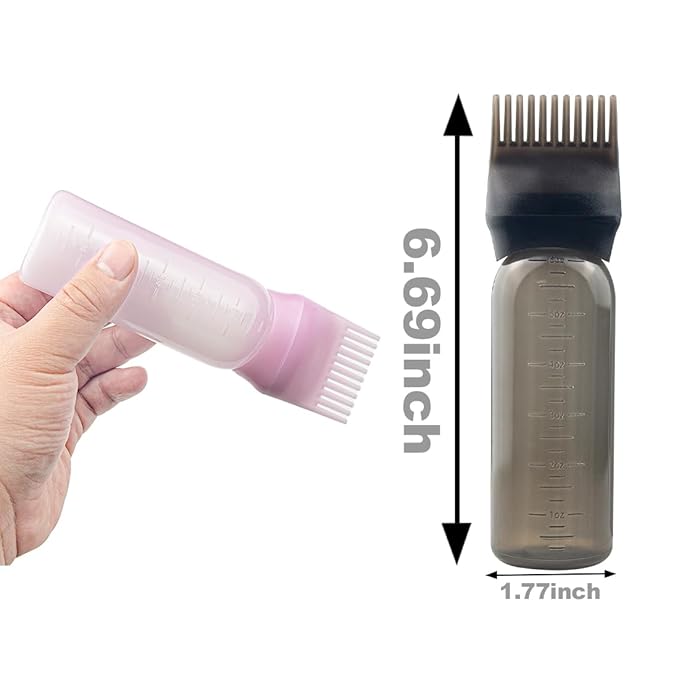 4-Pack Root Comb Applicator Bottles - 6oz (2 Pink + 2 Black) for Hair Dye, Shampoos & Salons