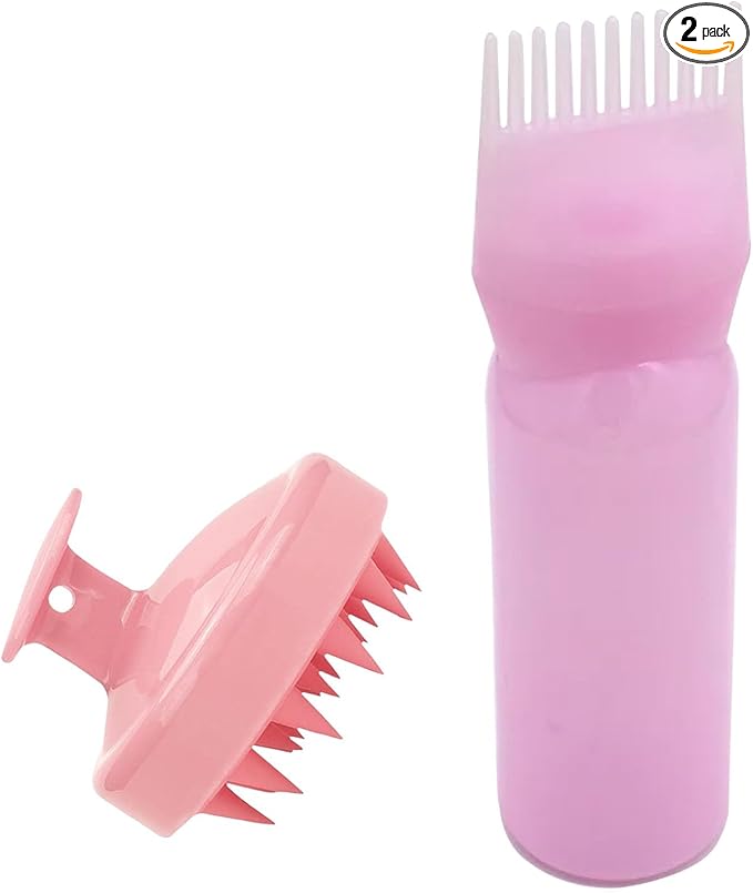2 Piece Hair Oil Applicator Set, Root Comb Applicator Bottles and Hair Massage Brush, Hair Dye Brush Bottle Root Comb Applicator Hair Dye Comb and Head Massage Brush Hair Oil Applicator Bottle