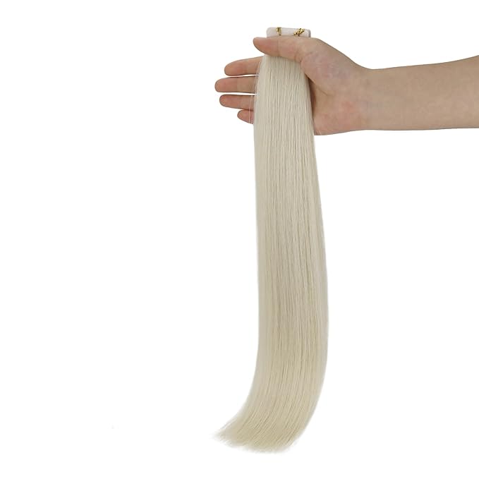 Full Shine Blonde Injection Tape in Hair Extensions 5Pcs Color 1000 Injected Tape in Extensions 22 Inch Virgin Human Hair Extensions Tape ins 12.5Gram Tape ins Human Hair Real Hair Extension for Women
