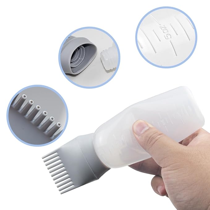 ELANE 4 Pcs Root Comb Applicator Bottle, 6oz, Grey+Red, Perfect for Home, Salon, Travel, Camping, Hair Care, Salon Competitions