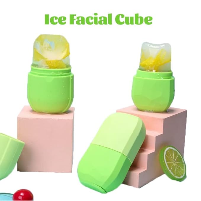 Ice Roller for Face and Eye, Gua Sha Facial Tools ,Puffiness Relief Ice Roller Skin Care ,Ice Facial Cube, Neck Massage, Silicone Ice Mold for Face Beauty,Self Care Gifts for Women (Green)